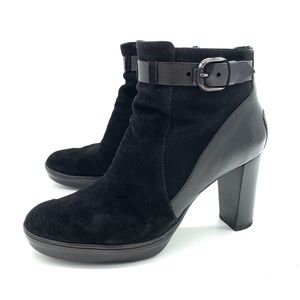 TODs Black Suede Leather Buckle Ankle Boots